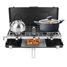 3 Burner Camping Stove 20000 BTU Portable Foldable Propane Stove With Toast Tray Windshield Portable Handle Outdoor Cooking Gas Stove For RV Camping B