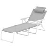 Outsunny Folding Chaise Lounge, Outdoor Sun Tanning Chair, 4-Position Reclining Back, Armrests, Removable Pillow, Light Gray