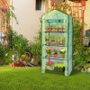 Mini Greenhouse with PE Cover Zipper Roll Up Door Mesh Plant Shelves and Black Steel Frame Pointed Roof Portable Plant House for Indoor Outdoor Garden