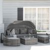 Outsunny Backyard Rattan Woven 4pc Canopied Daybed Sofa Lounger Set Cushions Pillows Light Grey