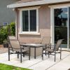 Outsunny 5-Piece Rattan Patio Dining Set Outdoor Wicker Furniture Set 4 Rocking Chairs & Square Table with Metal Ice Bucket, Beige