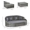 Outsunny Backyard Rattan Woven 4pc Canopied Daybed Sofa Lounger Set Cushions Pillows Light Grey