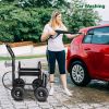 Black Metal Garden Hose Reel Cart with Green Hose Iron Spoked Wheels and Storage Handle 37*22.6*38.6inch Heavy Duty Water Hose Holder Trolley for Outd