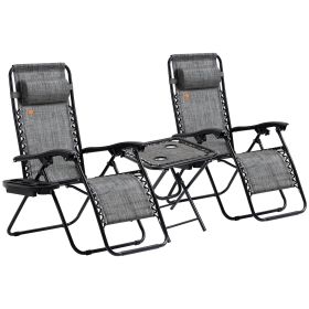 Outsunny Zero Gravity Chair Set with Side Table, Folding Reclining Chair with Cupholders & Pillows, Adjustable Lounge Chair for Pool, Backyard, Lawn (Color: as Pic)