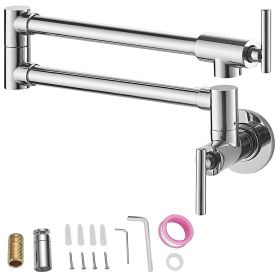 VEVOR Pot Filler Faucet, Solid Brass Commercial Wall Mount Kitchen Stove Faucet with Gold Brushed Finish (Color: Silver, size: 26.4 inches)